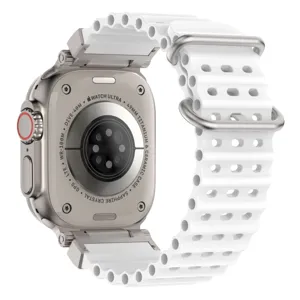 Replacement silicone ocean watch band for Apple Watch Ultra 49mm white breathable strap