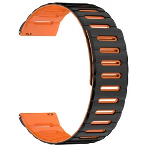 Silicone watch strap detail, breathable perforated design, flexible dual color band for smartwatch.