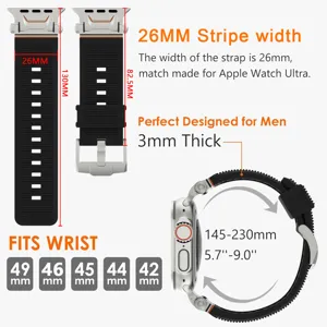 Silicone watch strap replacement band compatible with Apple Watch Ultra and various sizes.