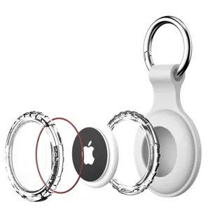 Detailed exploded view of protective case showing clear plastic shell, silicone holder, and secure fit.