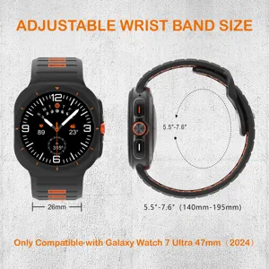 Silicone sports watch band replacement for Galaxy Watch Ultra 47mm, adjustable comfort strap.