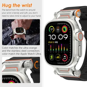 Silicone watch band with metal connectors, compatible with smart watch, durable and comfortable.