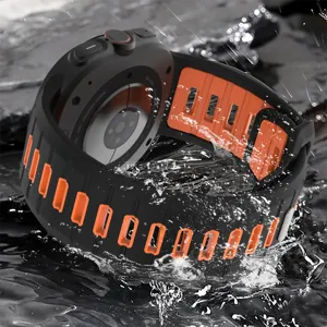 Silicone strap detail shot showcasing the durable dual-color sports design for smartwatch.