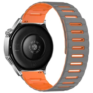 Silicone watch strap replacement compatible with Huawei and Samsung smart watches grey orange.