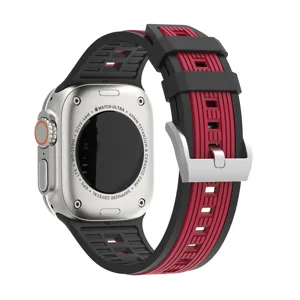 Silicone watch strap and protective case replacement for smart sports watch, black and red.