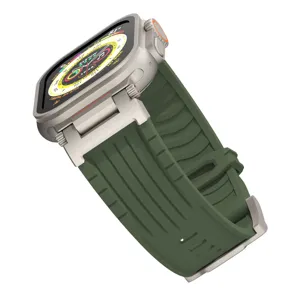 Rugged silicone watch strap with metal buckle replacement band compatible for Apple Watch Ultra