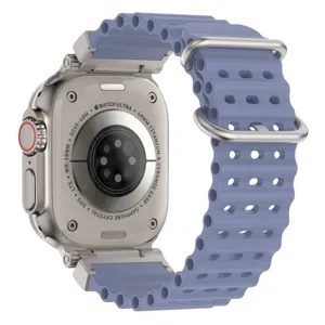 Details of the 49mm titanium smartwatch back case with ribbed silicone replacement strap.