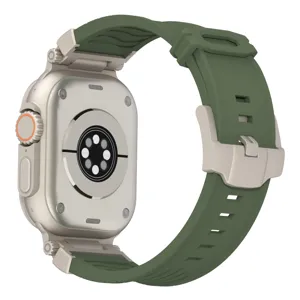 Green silicone watch band replacement compatible with apple watch ultra series 9 se cases.