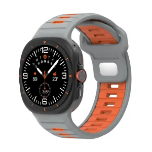 Dual color silicone sports watch strap in gray and orange rugged style replacement.