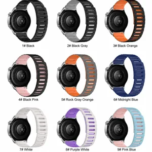 Silicone magnetic watch strap compatible with Samsung Huawei smart watch breathable replacement band