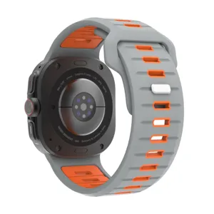 Silicone watch strap replacement for Samsung Galaxy Watch Ultra 47mm sports grey orange.