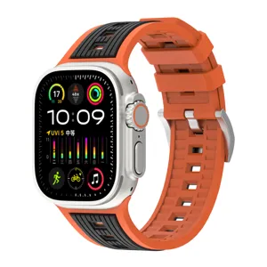Silicone watch strap replacement for smartwatch, orange and black textured sport band.