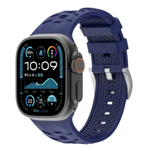Replacement silicone strap with tire texture and stainless steel buckle for smart watch.