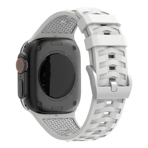 Silicone strap compatible with Apple Watch Ultra 49mm, white tire texture replacement band.