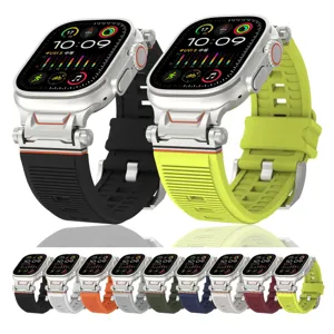 Fashion Silicone Replacement Watch Band With Metal Connector Mecha Striped Sport Band For Smartwatch