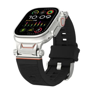 Replacement silicone watch band with metal connector for Apple Watch Ultra, black stripe.