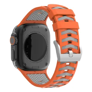 Silicone watch band for Apple Watch Ultra 49mm orange replacement strap with stainless buckle