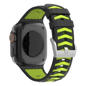 Silicone watch strap and protective case for Apple Watch Ultra, black and green, 49mm
