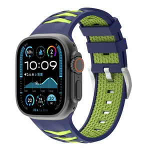 Silicone watch strap compatible with Apple Watch Ultra 2, blue and green textured wristband.