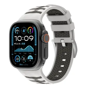 Silicone watch strap compatible with Apple Watch Ultra, tire texture, stainless steel buckle.