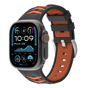 Silicone watch strap with tire texture for sports smartwatch, black and orange dual color.