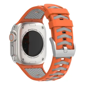 Orange silicone tire pattern replacement watch strap and case for Apple Watch Ultra 49mm.