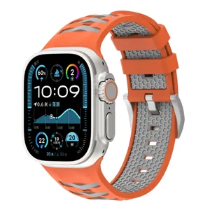 Replacement silicone watch band for Apple Watch Ultra 2 with orange honeycomb texture.
