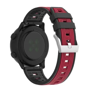 Detailed view of the 22mm silicone smartwatch replacement strap back side with silver buckle.