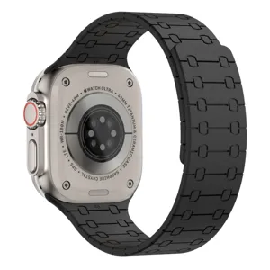 Replacement silicone watch strap compatible with Apple Watch Ultra 49mm black magnetic band.