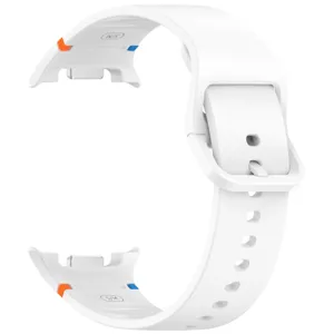 Detailed view of the white silicone smartwatch replacement band buckle and connector.
