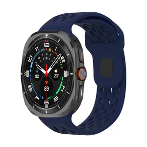 Silicone watch strap replacement band with breathable holes and square buckle for smart watch.