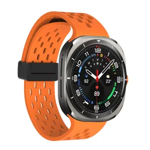 Replacement silicone watch strap magnetic buckle breathable band for smart watch sports orange