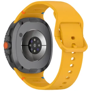 Replacement yellow silicone watch band with buckle for smart watch, durable and comfortable design.