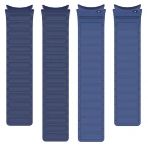 Blue silicone watch band replacement strap with flexible ribbed texture for daily wear.