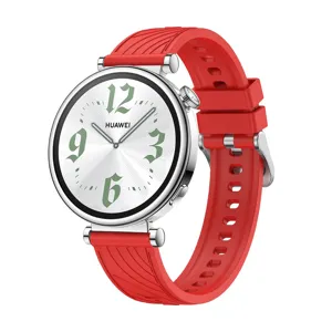 Compatible replacement silicone watch strap with metal case for smartwatches, vibrant red.