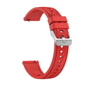 Replacement silicone watch strap for smart watch with quick release pins and stainless steel buckle.