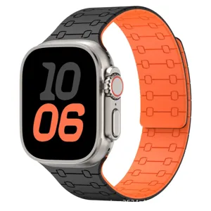 Silicone Magnetic Watch Band Replacement Strap For Apple Watch Ultra Black Orange 49mm