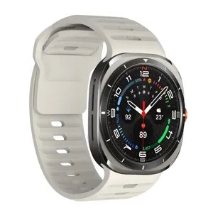 Rugged smartwatch detail view featuring a sleek metallic cushion case and breathable silicone strap.