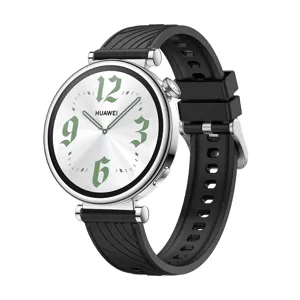 Replacement silicone watch strap for Huawei GT4, premium black rubber band with metal buckle.