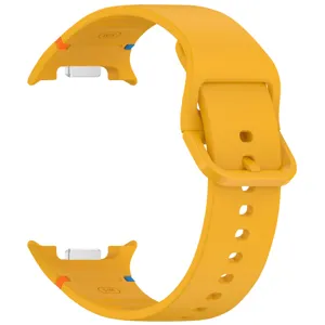 Silicone watch strap compatible with smartwatches, bright yellow replacement band with buckle.