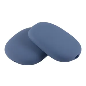 Close-up detail of blue silicone protective covers for over-ear headphones, soft material.