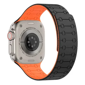 Silicone replacement watch band compatible with Apple Watch Ultra 49mm, durable magnetic strap.