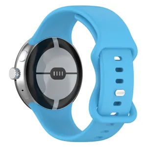 Replacement silicone watch strap for Pixel Watch 3, comfortable blue wristband with secure buckle.