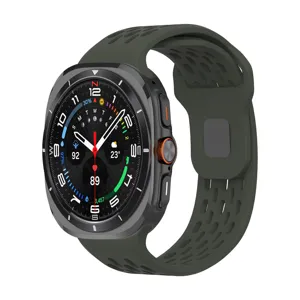 Silicone replacement watch strap with breathable ventilation holes and square buckle, compatible design.