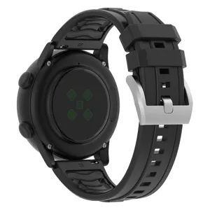 Black silicone replacement watch strap with silver buckle, durable 22mm watchband accessory.