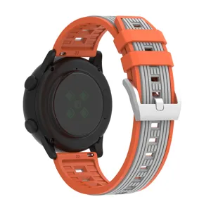 Silicone replacement watch strap detail, 22mm dual-color vertical stripe design.