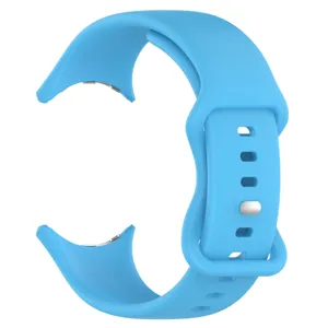Replacement silicone watch strap in bright blue color, durable and comfortable for daily wear.