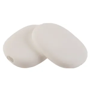 Detail view of the white silicone protective cases, soft texture and smooth oval design.