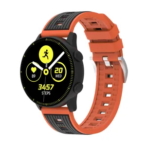 Durable silicone smartwatch replacement strap featuring dual-color vertical stripes and metal buckle.