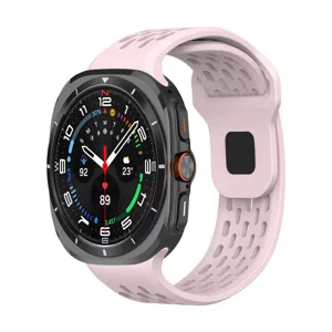 Pink silicone perforated watch strap compatible with galaxy watch ultra, breathable design.